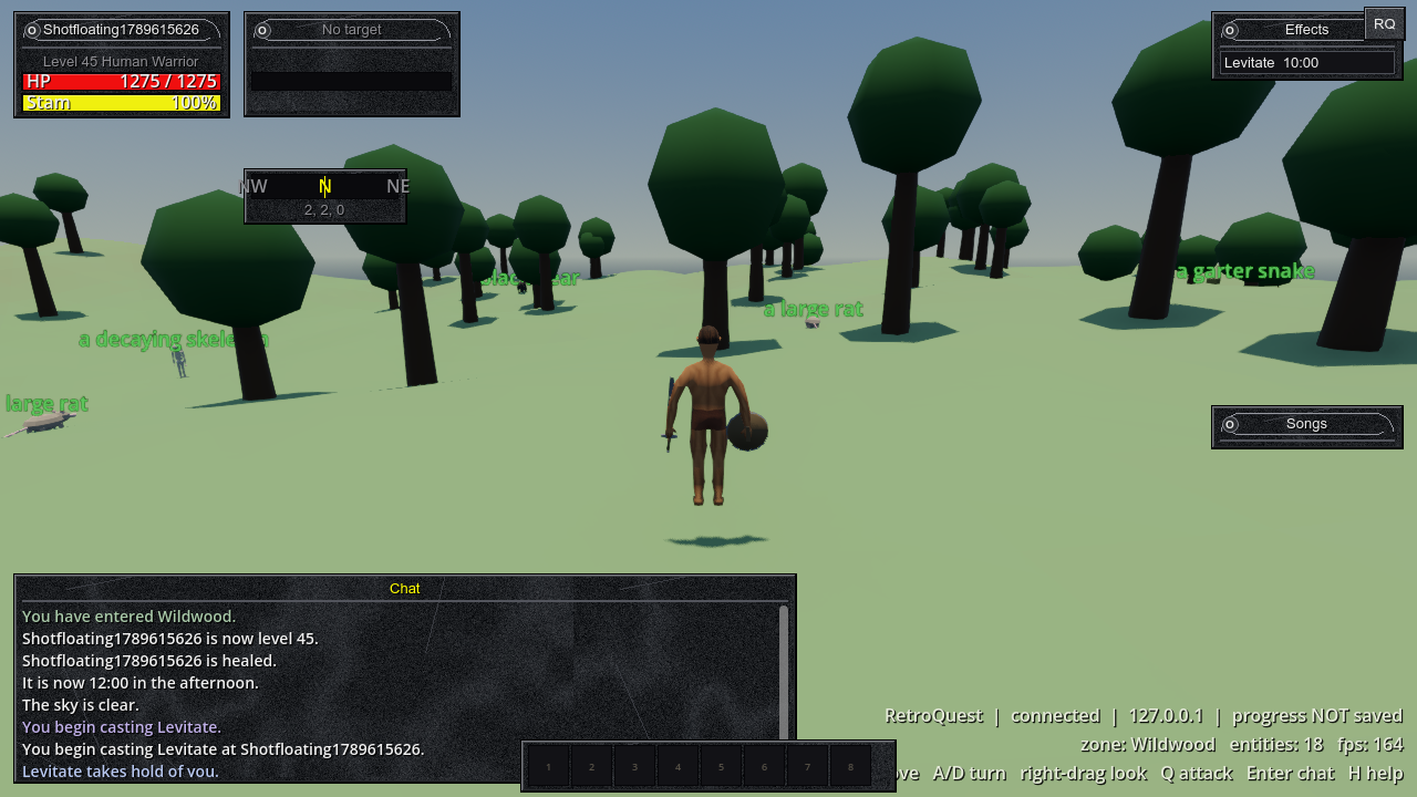 A character floating above the ground with levitate active