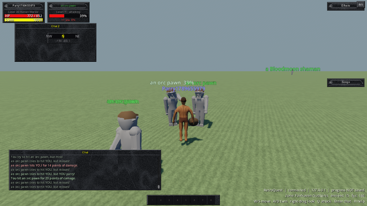Combat with defensive messages in the chat log