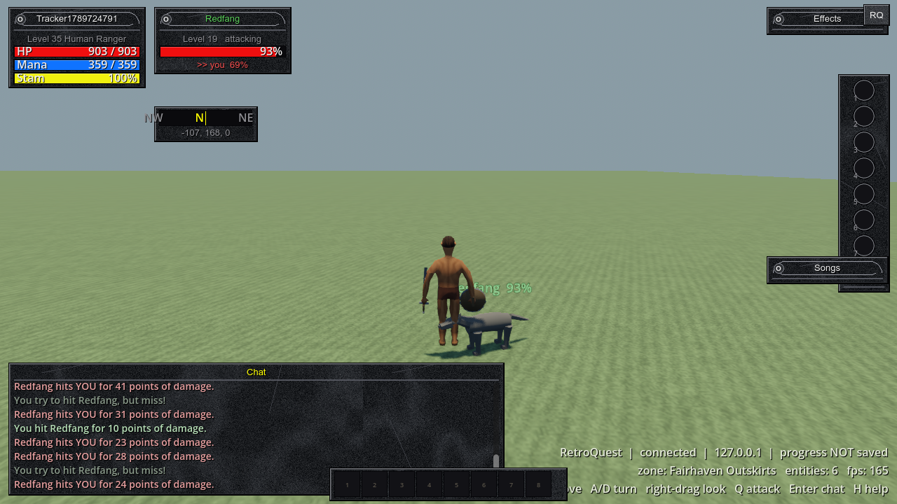 A ranger fighting Redfang, a level 19 wolf, in Fairhaven Outskirts