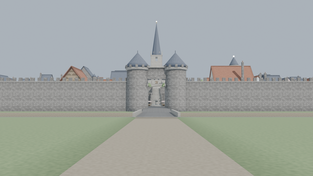 Stone walls and a bridge leading to Highspire's south gate